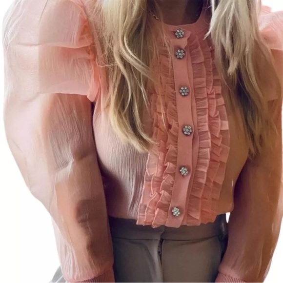 Zara peach sheer organza top cardigan new tags large - Picture 7 of 8